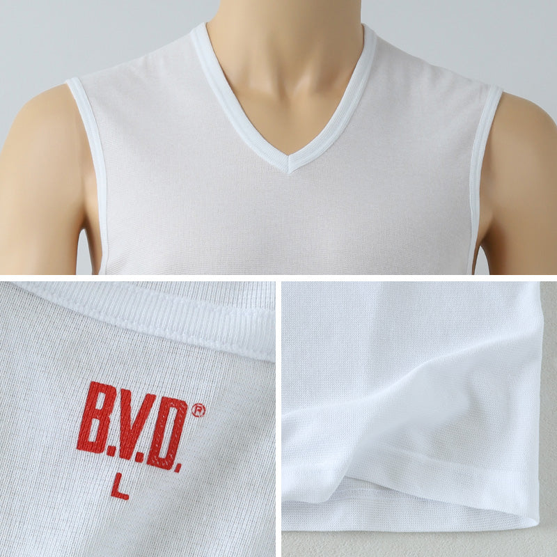 BVD インナー メンズ ノースリーブ vネック スリーブレス シャツ 鹿の子 メッシュ 2枚組 M～LL bvd tシャツ インナーシャツ 肌着 下着 v首 タンクトップ ランニング 春夏 ホワイト 白 M L LL (在庫限り)