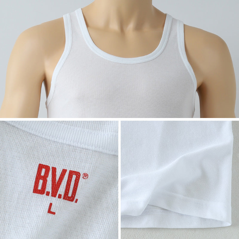 BVD ランニング シャツ タンクトップ 鹿の子 メッシュ メンズ インナー 2枚組 M～LL bvd tシャツ インナーシャツ 肌着 下着 ノースリーブ 春夏 ホワイト 白 M L LL (在庫限り)