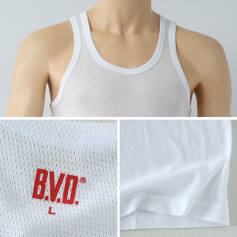 BVD ランニング シャツ メッシュ メンズ インナー タンクトップ 2枚組 M～LL bvd tシャツ インナーシャツ 肌着 下着 ノースリーブ 春夏 ホワイト 白 M L LL (在庫限り)