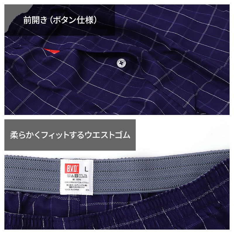 トランクス メンズ 綿100 ロング パナマ織り 前開き ボタン 綿涼 BVD