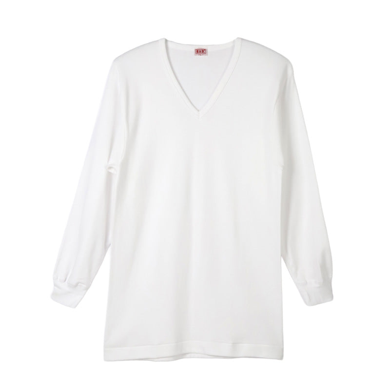 BVD 厚手 長袖 v首 vネック Tシャツ メンズ インナー 下着 綿100 白 M L B.V.D コットン100％ 冬 保温 吸湿 防寒 厚地 丈夫 長持ち 肌着 防寒インナー 寒さ対策シャツ 白シャツ インナーウェア ギフト プレゼント 父の日 敬老の日