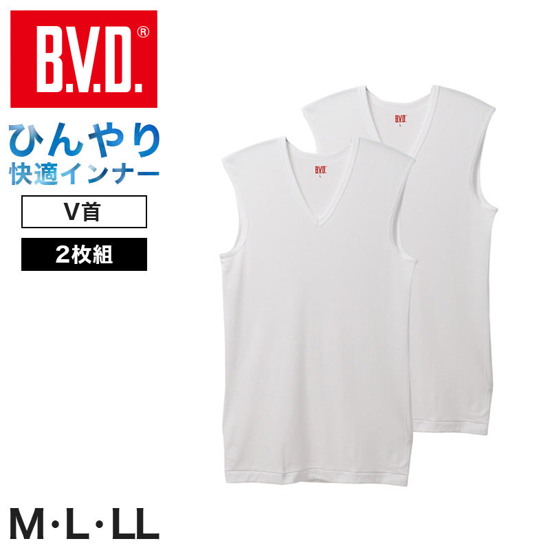 メンズ インナー ノースリーブ タンクトップ 接触冷感 吸水速乾 Vネック BVD M L LL 白 無地 2枚組 涼しい 下着 肌着 夏用 涼感 ドライ インナーシャツ スリーブレス ビジネス クールビズ Yシャツ 下 汗対策 快適 サラサラ 通気性 デイリー