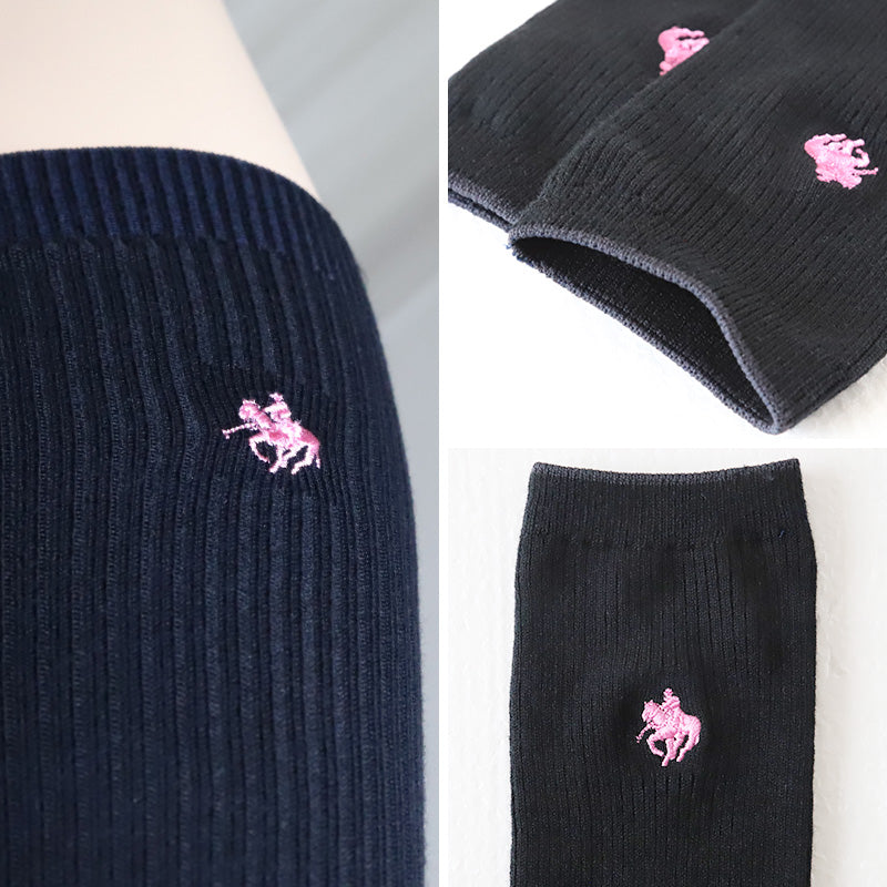 グンゼ POLO ハイソックス レディース ワンポイント 刺繍 スクールソックス 23-25cm (GUNZE 靴下 くつした くつ下 長め 女子 高校生 中学生 学校 学生 通勤 通学 ソックス 黒 ポロ おしゃれ 女子高生 スクール)