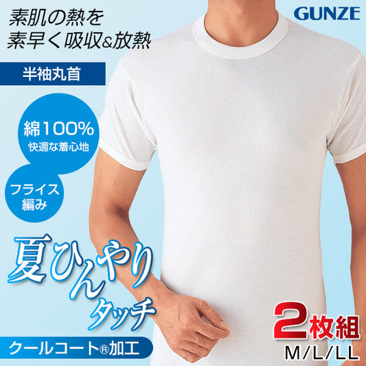 グンゼ 綿100% インナー メンズ 半袖 シャツ 丸首 夏 2枚組 M～LL GUNZE 男性 紳士 下着 肌着 クルーネック アンダーシャツ (在庫限り)