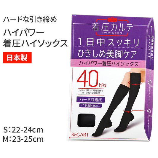 着圧ハイソックス 黒 レディース S M 22 - 25 cm サポーター 着圧 抗菌防臭 日本製 着圧ソックス むくみ 疲れ ひきしめ 美脚 サポート 立ち仕事 肉離れ 冷え対策 着圧カルテ メディックピエド MedicPiedo 23 24