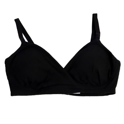 授乳ブラ マタニティブラ かわいい 産前 産後 カップ裏綿100% クロスオープン 締め付けない シンプル M・L (マタニティー 授乳ブラジャー ノンワイヤー インナー 下着 妊娠 妊婦 ローズマダム ランダムリブ)