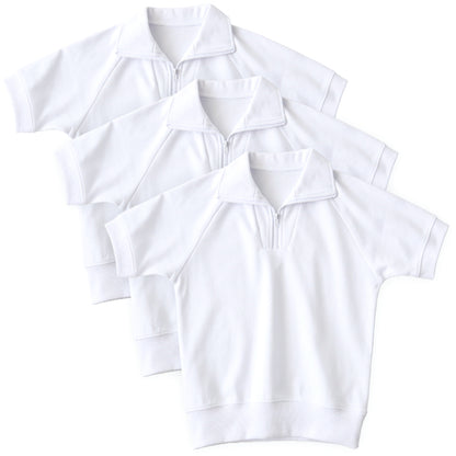 【3枚セット】体操服 半袖 襟付き ハーフジップ 小学生 体操着 小学校 男子 女子 白 110～160cm 半そで ファスナー チャック 衿つき スクール 体育 運動会 衣替え 子供 子ども キッズ (送料無料)
