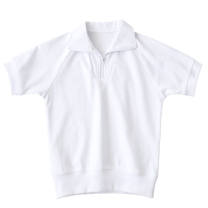 体操服 半袖 襟付き ハーフジップ 小学生 体操着 小学校 男子 女子 白 110～160cm 襟 速乾 半そで ファスナー チャック 衿つき 運動着 女の子 男の子 子供 キッズ スクール 綿 体育 (送料無料)