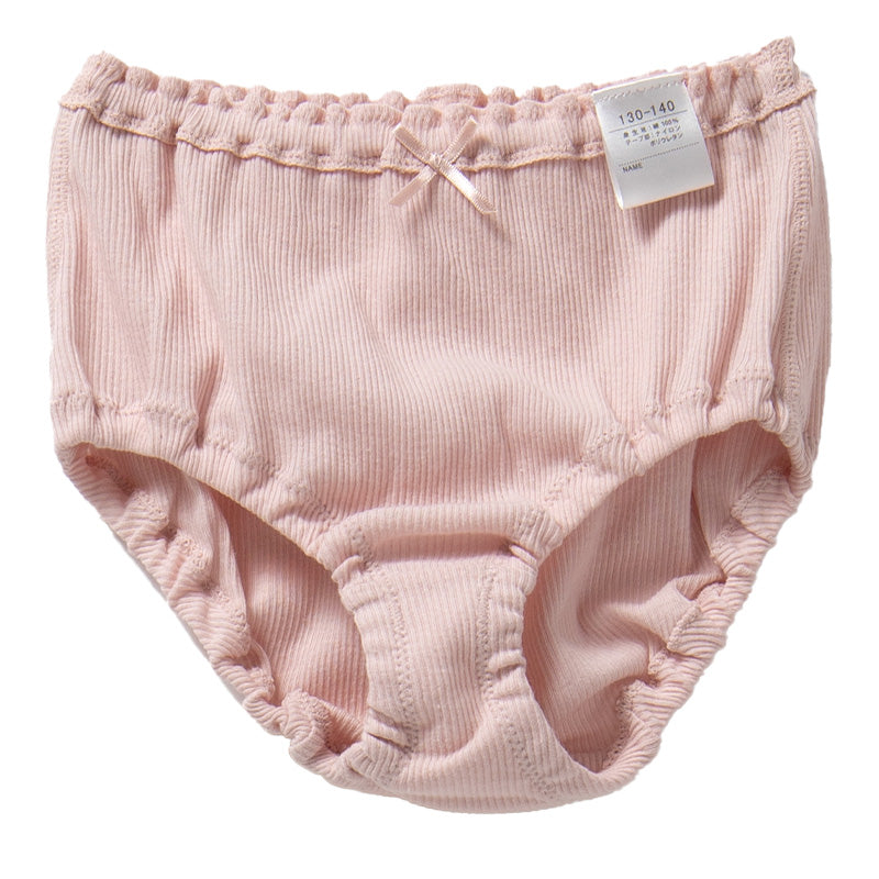 女の子 ショーツ 綿100 リブ インゴム キッズ ジュニア 110 120 130 140 150 165 cm 下着 肌着 パンツ 子供 女児 ガールズ コットン よく伸びる 締め付けにくい 肌あたりやさしい 無地 シンプル 小学生 中学生 通学 学校 制服下 普段使い 敏感肌