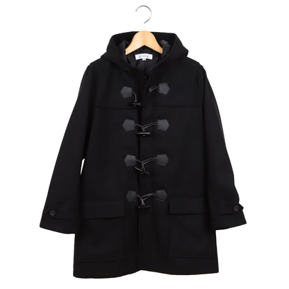 小学生 ダッフルコート スクールコート 男の子 女の子 ウール混 120～160cm 軽い 制服 コート 子供 キッズ 中学生 アウター 防寒 暖かい 黒 紺 無地 シンプル 前ファスナー フード ゆったり 120 130 140 150 160 (送料無料) (在庫限り)