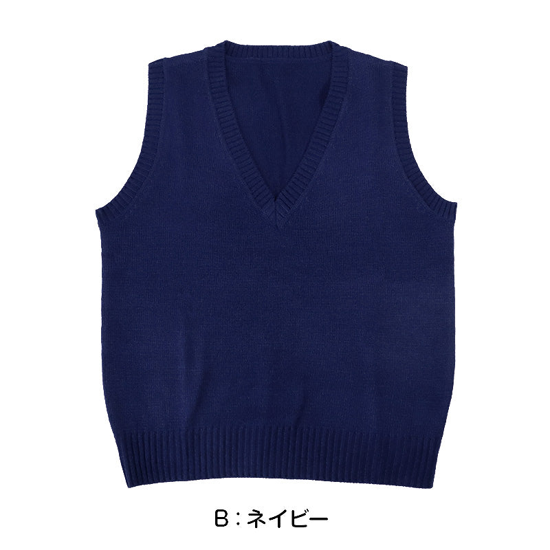 スクールベスト 女子 スクール ベスト 制服 ニット 秋 冬 Vネック S～3L (通学 学生 女子高生 高校生 中学生 ウール混 洗える シンプル 無地 大きいサイズ S M L LL 3L) (在庫限り)