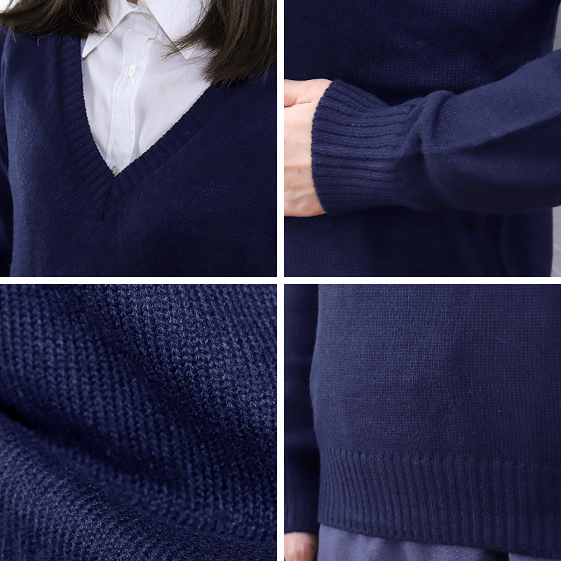 スクールセーター 女子 高校生 制服 ニット セーター 学生 Vネック S～3L 洗える 中学生 ウール 学校 無地 紺 ベージュ 大きいサイズ 冬 秋 レディース スクール 女子高生 長袖 M L LL 3L (在庫限り)