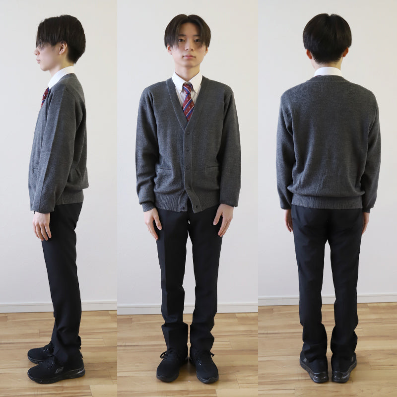 カーディガン 学生 制服 スクールカーディガン 男子 高校生 ウール S～3L 洗える vネック ニット 無地 メンズ 黒 紺 グレー 大きいサイズ S M L LL 3L シンプル