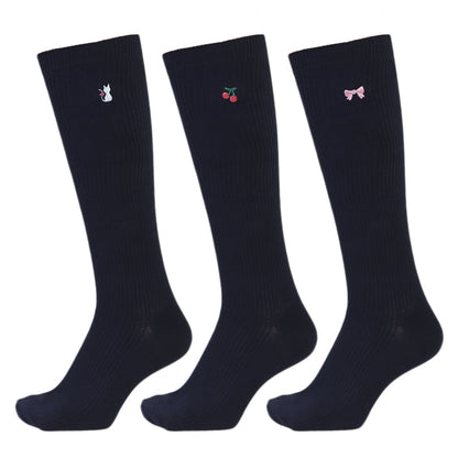 スクールソックス ワンポイント ハイソックス 女子 靴下 通学 3足セット 14-16cm～18-20cm 白 紺 黒 小学生 中学生 ソックス 学校 子供 キッズ 両面刺繍 通園 かわいい