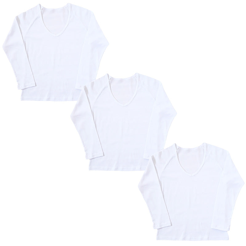 セーラー服 インナー 綿100% 7分袖 tシャツ vネック 3枚セット S M L BL 中学生 高校生 長袖 下着 子供 女の子 ジュニア キッズ スクール 学生 レディース コットン 抗菌防臭 3枚組 まとめ売り Schoolog スクログ レディース 女子 女児 インナー スクール スクールインナー