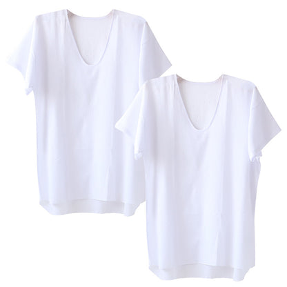 クレープ肌着 波しぼ メンズ 半袖 tシャツ 綿100% 2枚組 M～LL 下着 インナー 夏 涼しい 吸汗速乾 男性 紳士 コットン Uネック U首 M L LL (在庫限り)