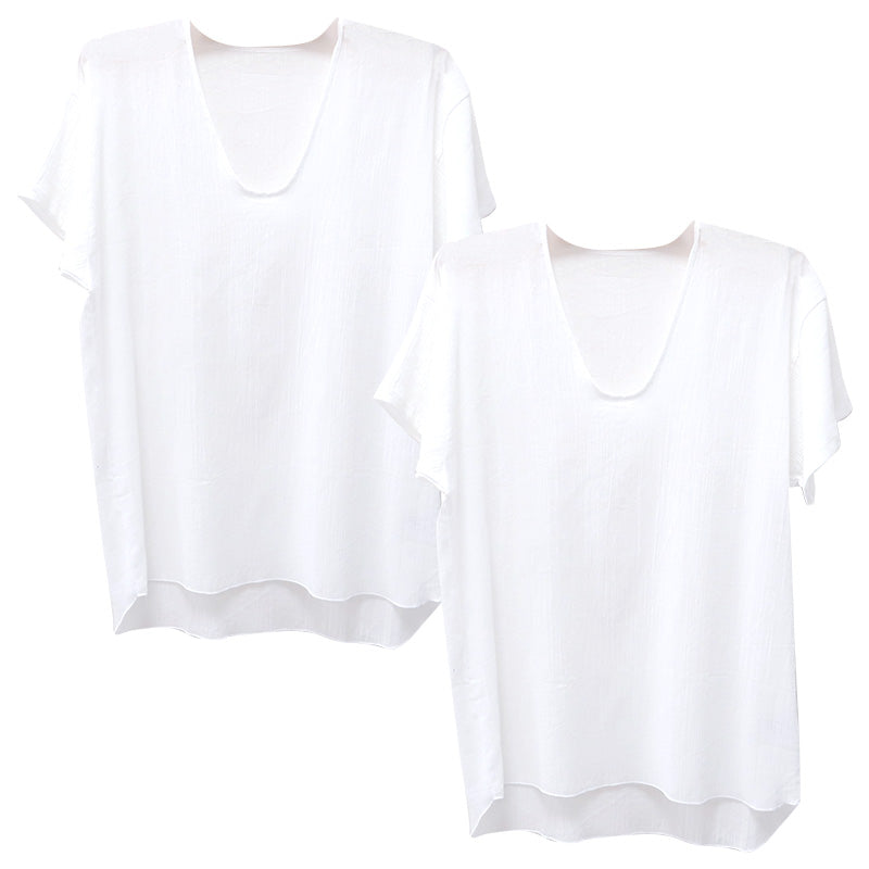 クレープ肌着 メンズ 半袖 tシャツ 綿麻 2枚組 M L LL 下着 インナー 夏 涼しい 吸汗速乾 男性 紳士 コットン Uネック U首 涼感 クールビズ