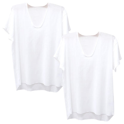 クレープ肌着 メンズ 半袖 tシャツ 綿麻 2枚組 M L LL 下着 インナー 夏 涼しい 吸汗速乾 男性 紳士 コットン Uネック U首 涼感 クールビズ (在庫限り)
