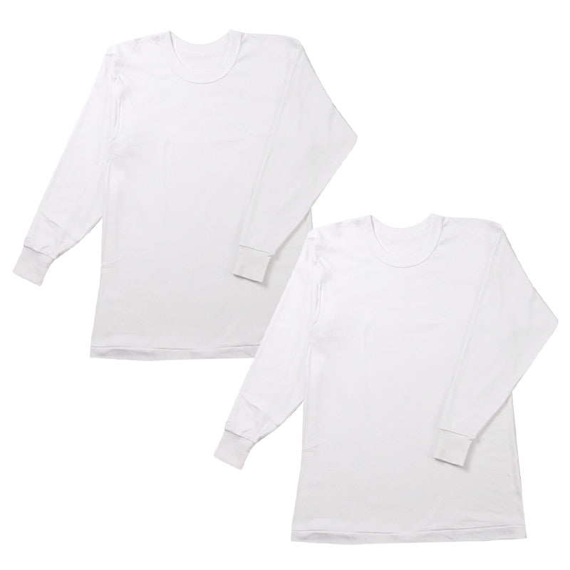 2枚組 綿100% メンズ インナー 肌着 長袖 tシャツ 丸首 厚地 M L LL クルーネック 下着 インナーシャツ 綿 コットン 無地 ホワイト 白 秋 冬 春 30代 40代 50代 60代