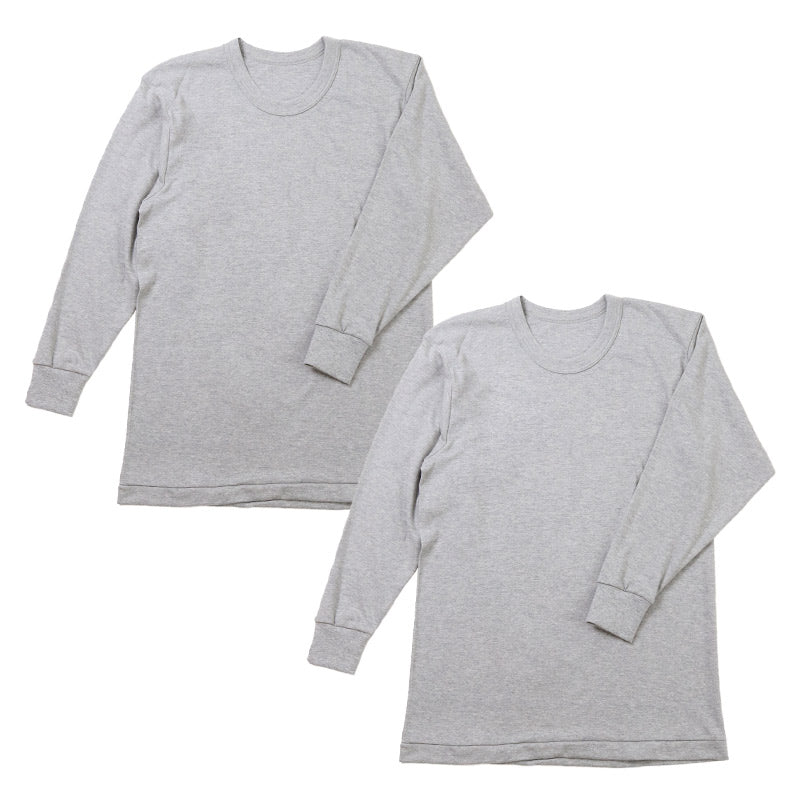 2枚組 綿100% メンズ インナー 肌着 長袖 tシャツ 丸首 厚地 M L LL クルーネック 下着 インナーシャツ 綿 コットン 無地 ホワイト 白 秋 冬 春 30代 40代 50代 60代