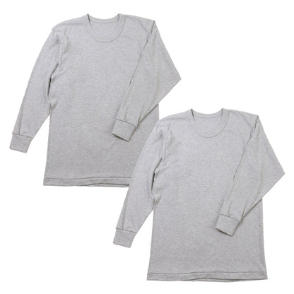 メンズ シャツ 2枚組 長袖 丸首 綿混 綿100 無地 インナー 肌着 下着 tシャツ 厚地 定番 M L LL クルーネック アンダーウェア 紳士 インナーシャツ コットン ホワイト 白 グレー 秋 冬 春 30代 40代 50代 60代