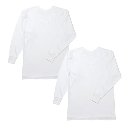2枚組 綿 メンズ インナー 肌着 長袖 tシャツ U首 厚地 M L LL クルーネック 下着 インナーシャツ 綿 コットン 無地 ホワイト 白 秋 冬 春 30代 40代 50代 60代