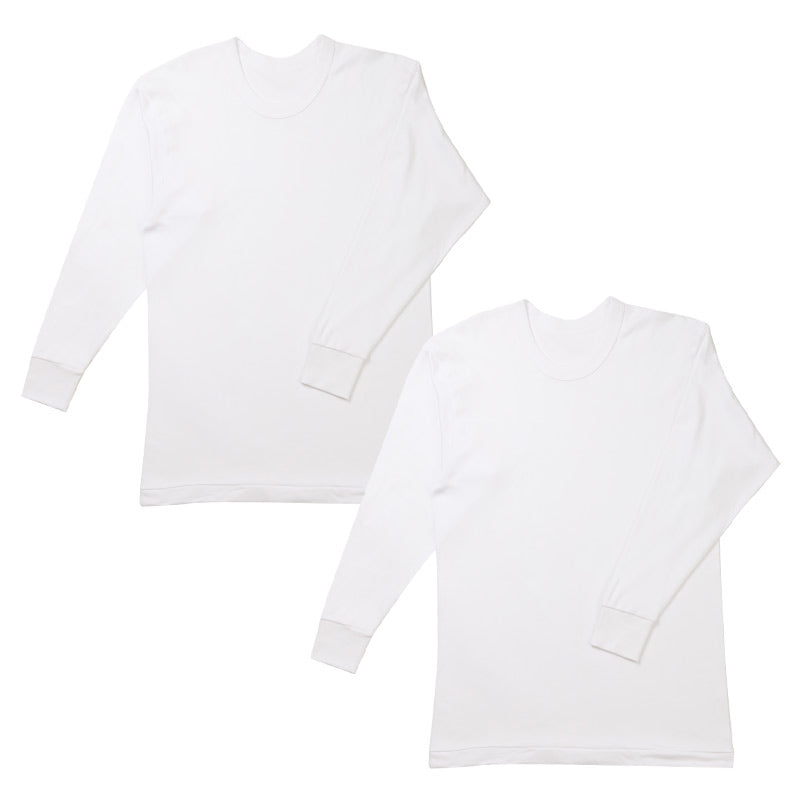 2枚組 綿100% メンズ インナー 保温 あったか 肌着 長袖 tシャツ 丸首 厚地 M L LL あったかインナー 遠赤外線 クルーネック 下着 インナーシャツ 綿 コットン 無地 秋 冬 30代 40代 50代 60代
