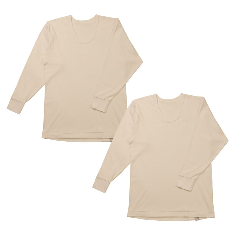 2枚組 綿100% メンズ インナー 保温 あったか 肌着 長袖 tシャツ U首 厚地 M L LL あったかインナー 遠赤外線 下着 インナーシャツ 綿 コットン 無地 秋 冬 30代 40代 50代 60代