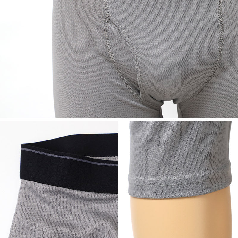 メンズ インナー 7分丈 ロングパンツ ハニカムメッシュ 吸汗速乾 通気性 ストレッチ 前開き アウトゴム 下着 ズボン下 M L LL グレー 黒 紳士 男性 春 夏 ロングボクサー ステテコ 涼しい ムレにくい 汗対策 快適 シンプル 無地 スラックス下