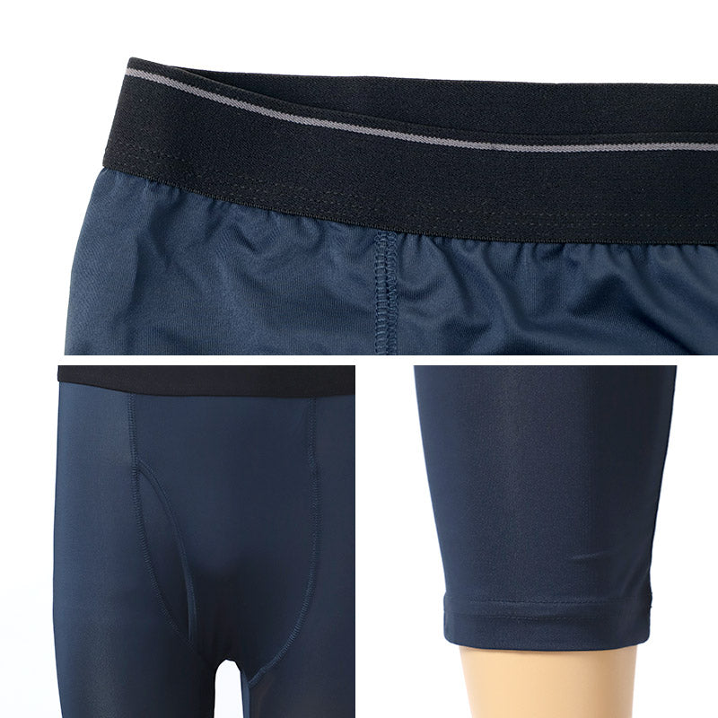 メンズ インナー 7分丈 ロングパンツ 吸水速乾 軽量 薄手 滑らか 前開き アウトゴム 下着 ズボン下 M L LL ネイビー 黒 紳士 男性 さらっと 春 夏 インナーパンツ ロングボクサー ステテコ 速乾パンツ スラックス下 涼しい ムレにくい 汗対策 快適