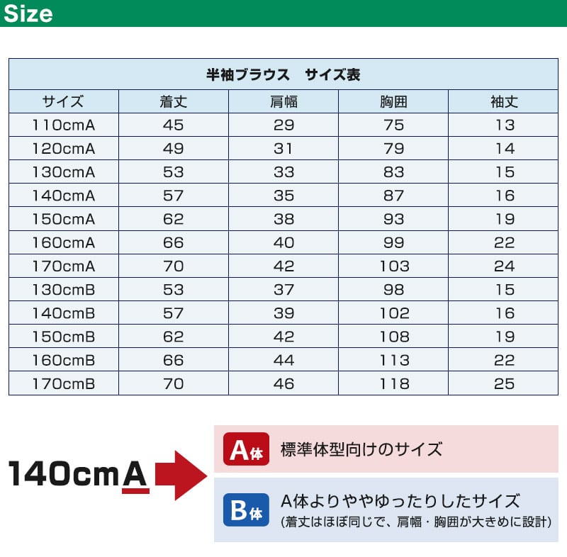 学生服 シャツ 女子 丸襟 ブラウス 半袖 110cmA～170cmB (スクールシャツ 小学生 中学生 高校生 制服 学生 半袖シャツ 110 120 130 140 150 160 170)