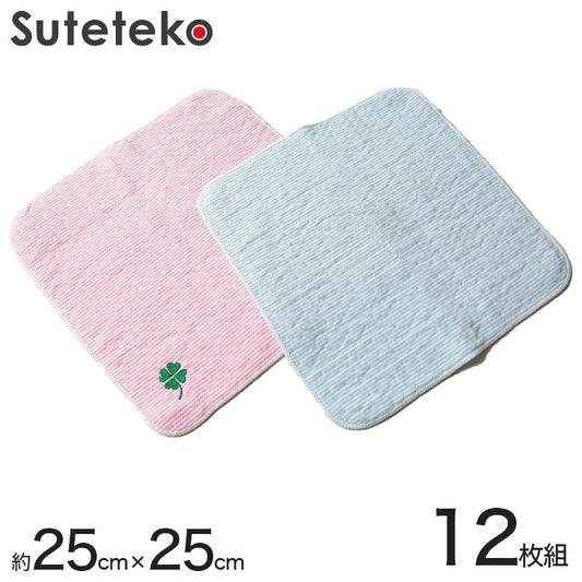 ハンドタオル ハンカチ まとめ買い レディース 子供 女の子 12枚組 約25cm×25cm (タオルハンカチ 綿100% シンプル 可愛い ワンポイント 刺繍 子ども キッズ 学生 学校 通学) (在庫限り)