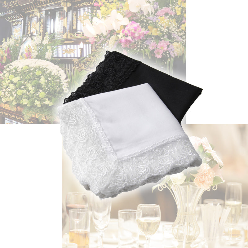 ハンカチ 白 黒 レース付き フォーマル 冠婚葬祭 メンズ レディース 結婚式 マナー お葬式 披露宴 ウェディング 新郎 新婦 参列 フォーマル スーツ タキシード 喪服 礼服 ホワイト ブラック 約48×48cm