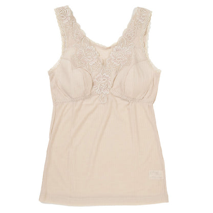 ブラキャミ レディース インナー カップ付き キャミソール 日本製 シルク混 M L LL バスト安定 幅広ストラップ 針抜き編み パワーネット 背中メッシュ パッド挿入可能 肌ざわり 通気性 伸縮性 軽やか ピンク ベージュ ラベンダー (在庫限り)