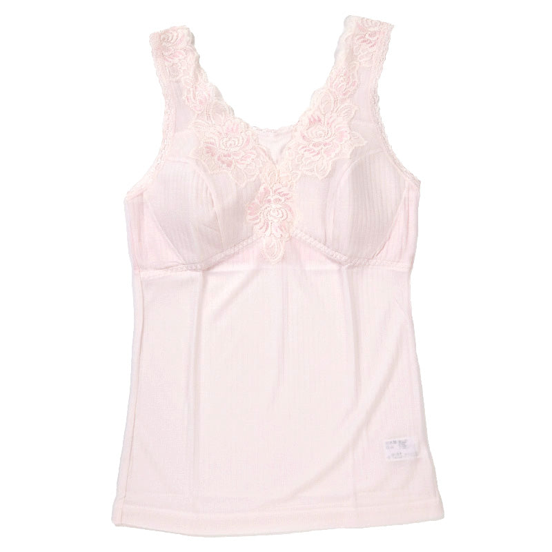 ブラキャミ レディース インナー カップ付き キャミソール 日本製 シルク混 M L LL バスト安定 幅広ストラップ 針抜き編み パワーネット 背中メッシュ パッド挿入可能 肌ざわり 通気性 伸縮性 軽やか ピンク ベージュ ラベンダー (在庫限り)