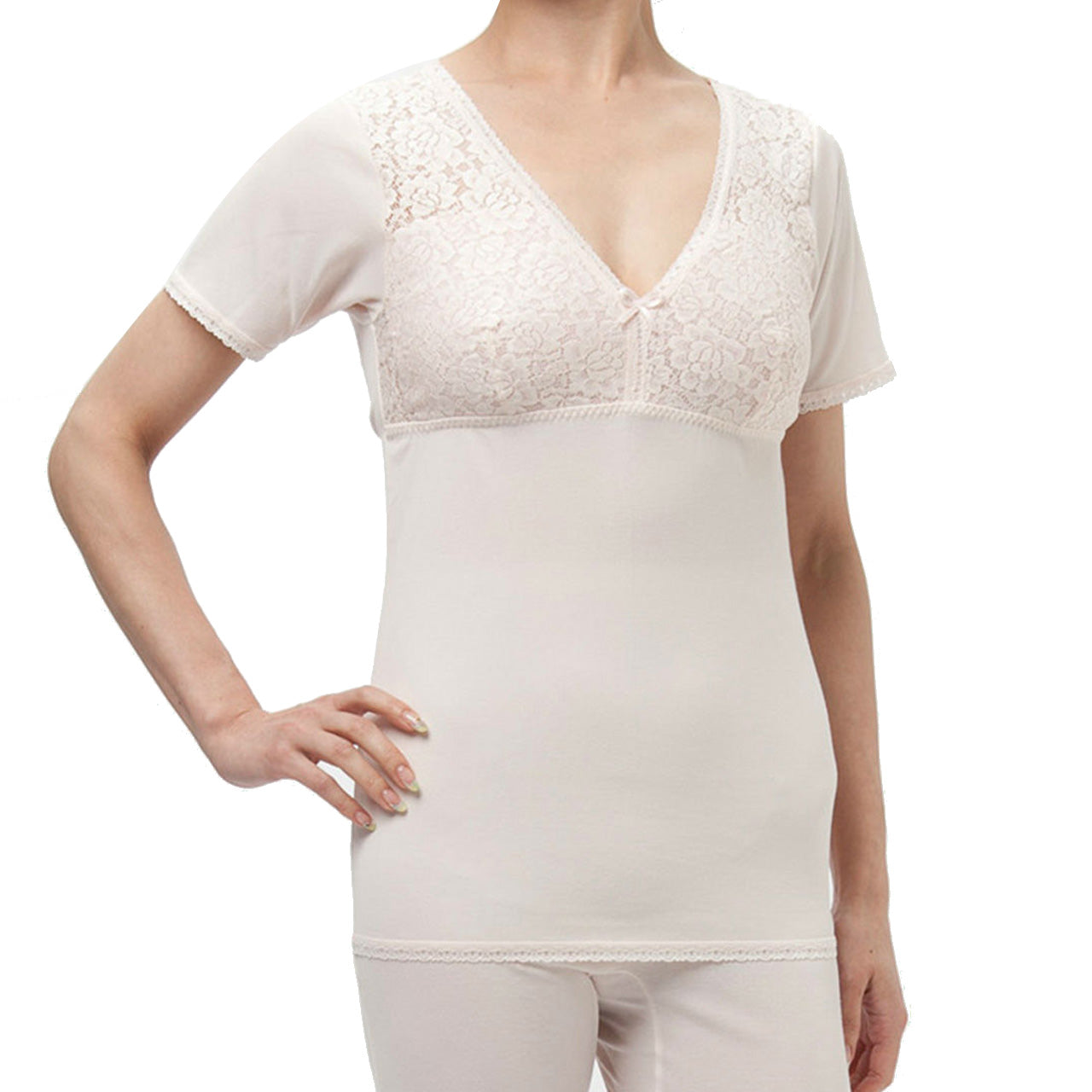 レディース 3分袖 カップ付き インナー ノンワイヤー M～3L (半袖 肌着 下着 ゆったり 丈長め シャツ シニア 吸汗速乾 大きいサイズ 日本製)