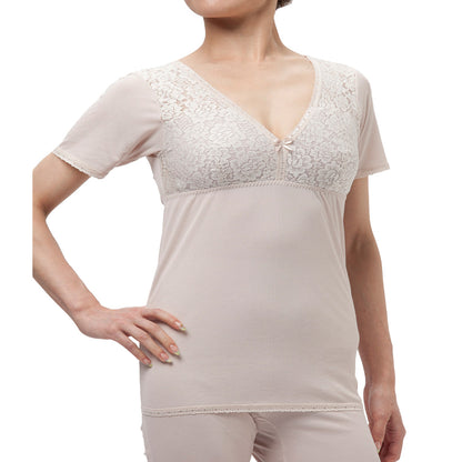 レディース 3分袖 カップ付き インナー ノンワイヤー M～3L (半袖 肌着 下着 ゆったり 丈長め シャツ シニア 吸汗速乾 大きいサイズ 日本製)