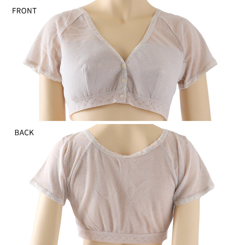 脇汗 インナー カップ付 ブラ レディース ボレロ メッシュ 日本製 前開き M～3L 汗取りインナー 汗ジミ 汗染み ワキ汗 腋臭 ワキガ ブラジャー 夏 (在庫限り)