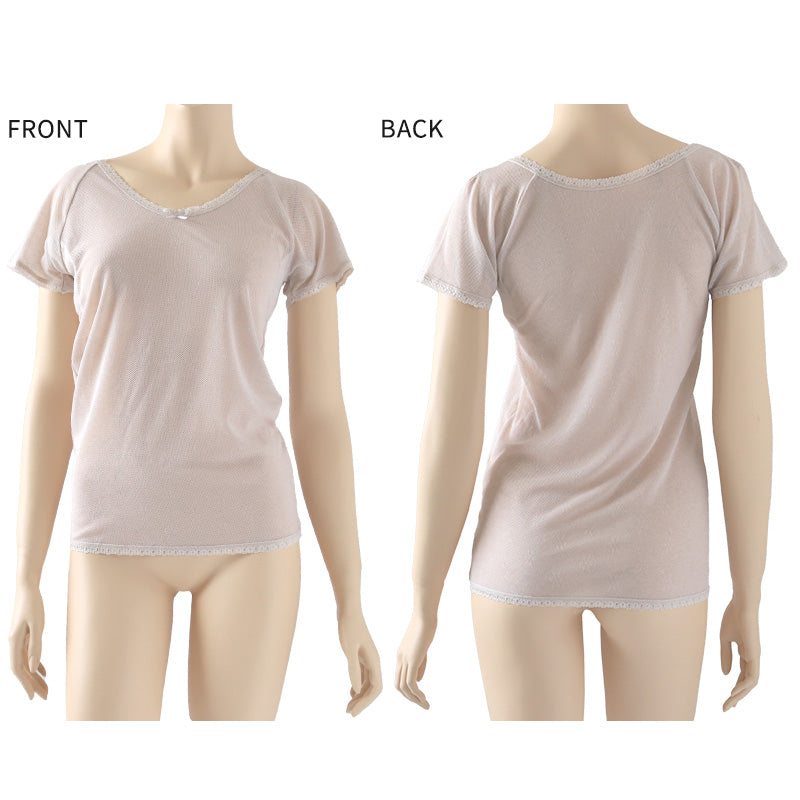 脇汗パッド 汗取りインナー フレンチスリーブ メッシュ 日本製 M～3L (半袖 スリーブ 広そで 汗ジミ 汗染み ワキ汗 腋臭 ワキガ 夏 涼しい さらさら サラサラ 敏感肌 蒸れない らくらく 大きいサイズ LL 3L 軽い 軽量 薄い シニア 50代 60代) (在庫限り)