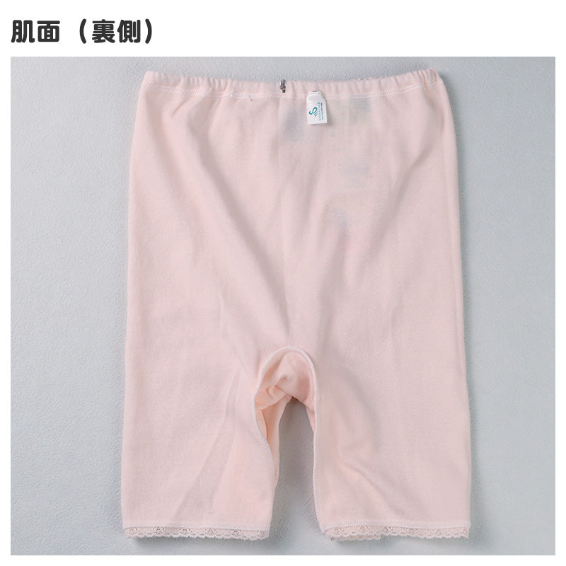 ロング ショーツ レディース インナー 綿混 3分丈 ヒザ上丈 日本製 M L LL お腹まで ロング丈 ショーツ 伸縮性 レース付き 下着 快適 ソフトフィット ストレッチ ゴム交換可能 フィット感 安心感 デイリー 無地