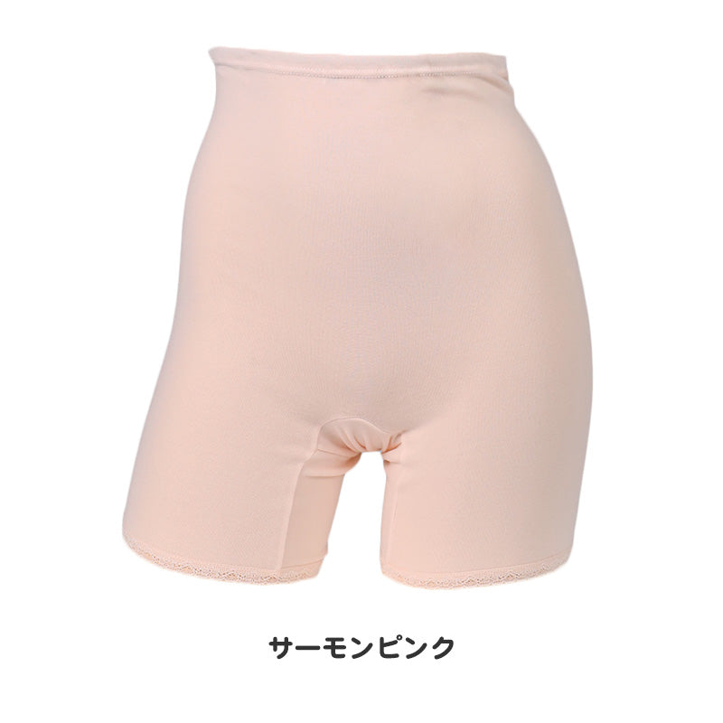 ロング ショーツ レディース インナー 綿混 3分丈 ヒザ上丈 日本製 M L LL お腹まで ロング丈 ショーツ 伸縮性 レース付き 下着 快適 ソフトフィット ストレッチ ゴム交換可能 フィット感 安心感 デイリー 無地