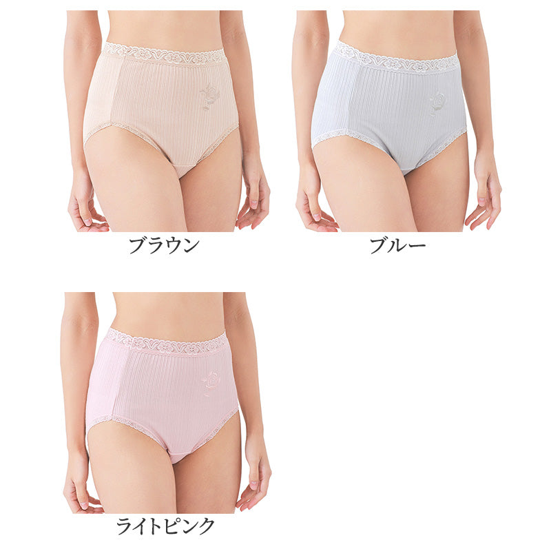 刺繍入り ショーツ レディース 綿100 レース 大きいサイズ 深履き 日本製 M L LL 3L 大判 ふんわり ゆったり 履き心地 花柄 下着 快適 肌にやさしい かわいい おしゃれ 深ばき 大判ショーツ 年中快適 エレガント ランジェリー ベーシック デイリー