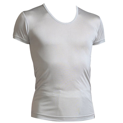 シルク100% メンズ 半袖 U首 下着 肌着 インナー M L LL シルク 白 Uネック 半袖シャツ シルクシャツ 男性 紳士 Tシャツ 無地 シンプル 柔らかい 肌に優しい 天然素材 蒸れにくい 快適 春夏 秋冬 オールシーズン (送料無料)