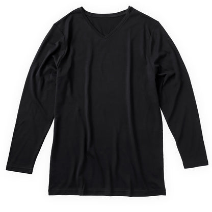 メンズ シルク&コットン 長袖 Vネックシャツ M～LL 白 長袖シャツ 絹 綿 綿混 絹混 V首 Tシャツ 無地 インナー 下着 肌着 (送料無料)