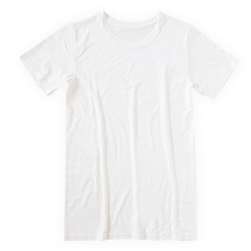 メンズ シルク&コットン 半袖 丸首 シャツ M～LL (白 半袖シャツ 絹 綿 綿混 絹混 Tシャツ 無地) (送料無料)