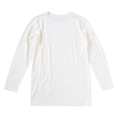 メンズ シルク&コットン 長袖 丸首 シャツ M～LL (白 長袖シャツ 絹 綿 綿混 絹混 Tシャツ 無地) (送料無料)