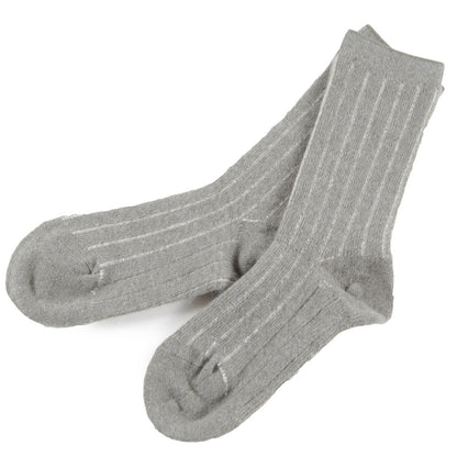 シルク ソックス ウール アンゴラ 靴下 暖かい 23～25cm レディース 冷えとり 冷え性 くつした 冷え取り靴下 クルーソックス ルームソックス ストライプ (在庫限り)