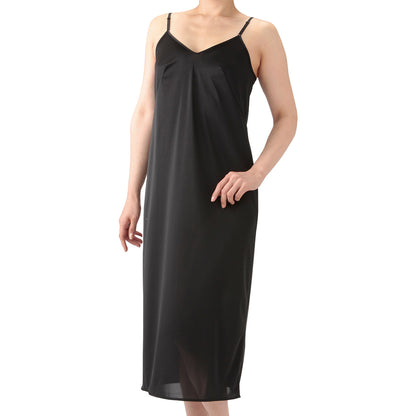 スリップ ロング インナー ワンピース キャミソール レディース 下着 バスト80～90cm (肌着 ランジェリー ペチコート 透けない 透け防止 黒 ベージュ シンプル) (在庫限り)