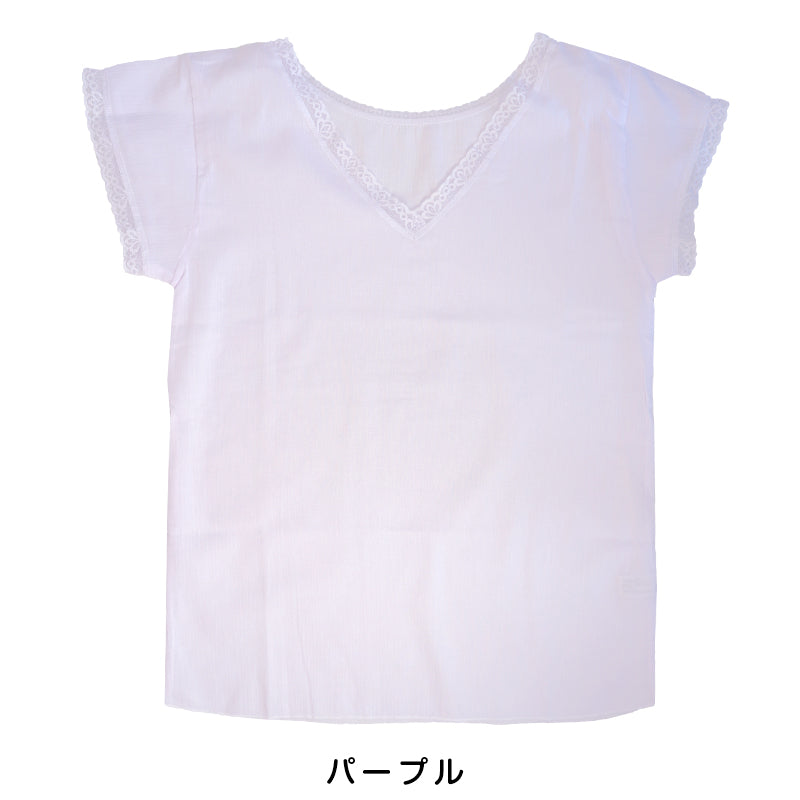素肌工房 甘撚 綿100% フレンチ型インナー 半袖 M～LL 綿 下着 レディース シャツ 夏 フレンチ袖 2分袖 無地 女性 肌着 薄手 クレープ (在庫限り)