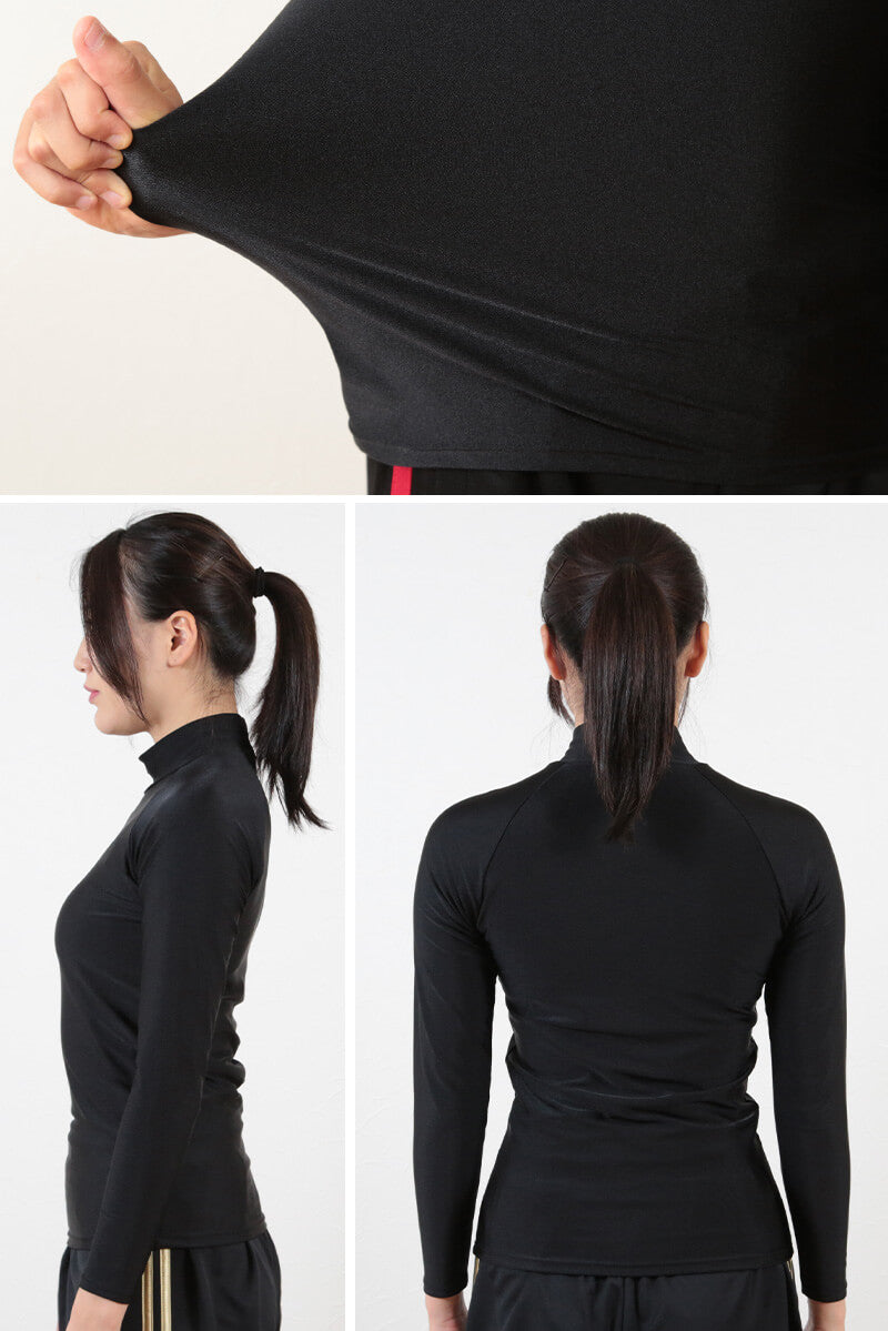スポーツ インナー uvカット ハイネック 長袖 レディース M～LL スポーツインナー シャツ 黒 紫外線対策